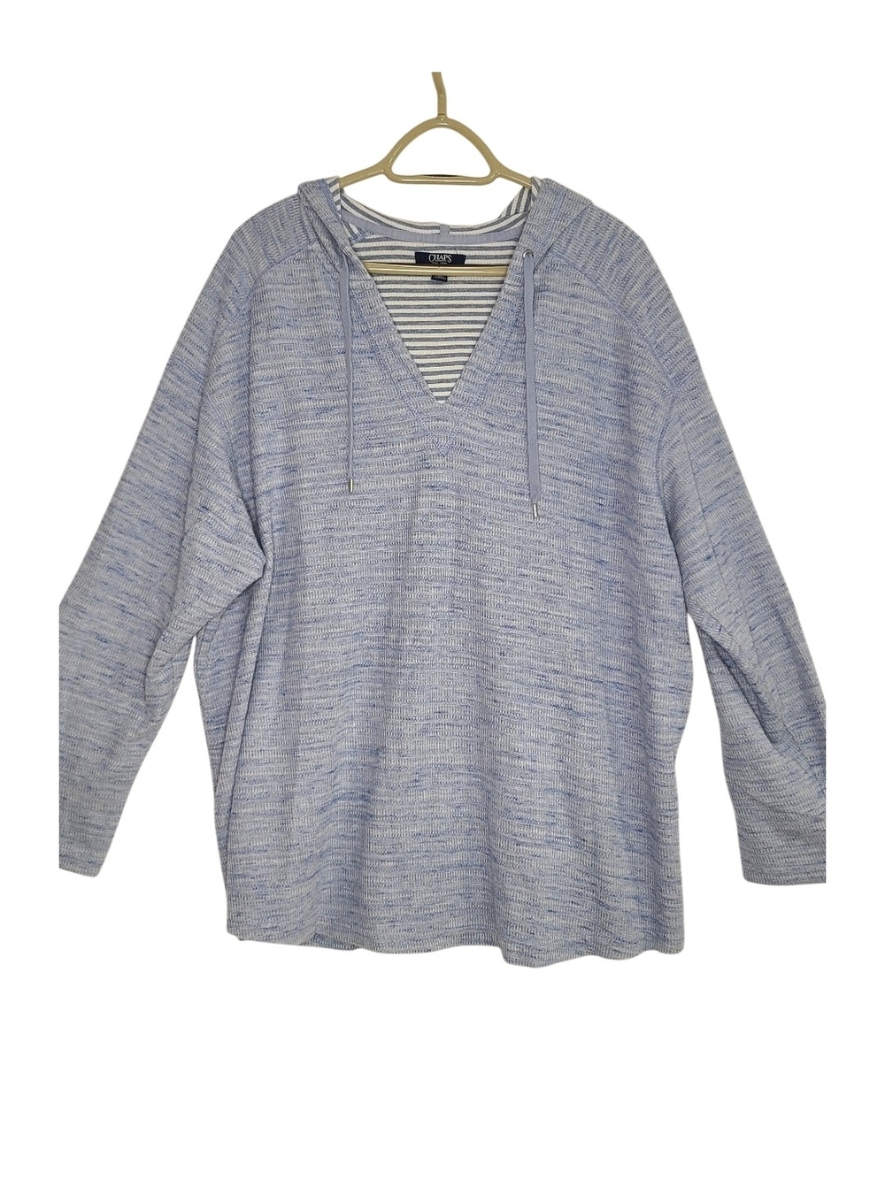 Chaps Plus Size 2X Blue White Striped Thermal Knit Hoodie Pullover Sweater